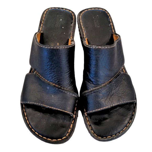 G.H. BASS Women's Black Leather Wedge Open Toe Shoes Size 6 - Picture 1 of 8